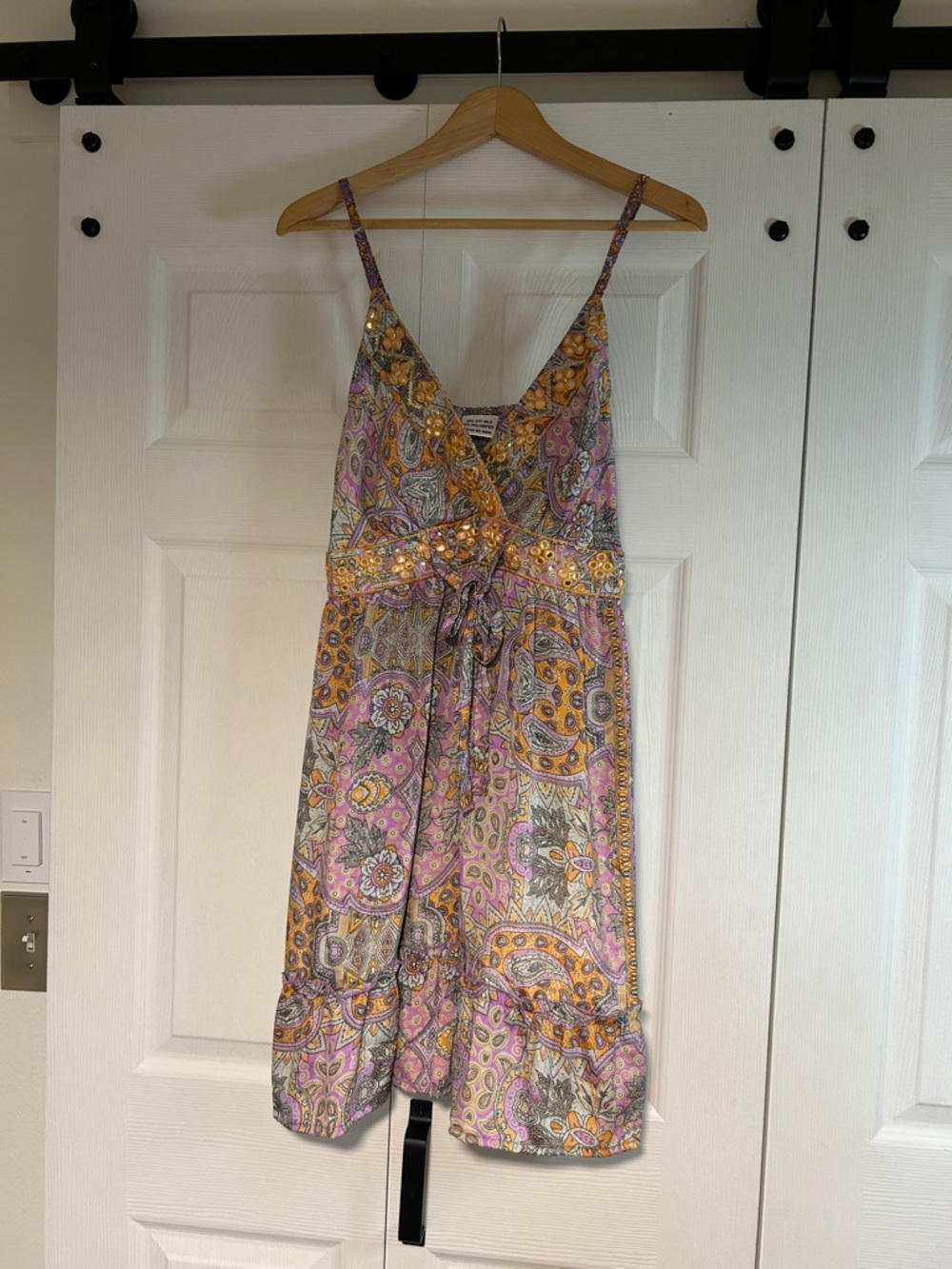 80% Silk-Sleeveless Paisley Mini Dress in Pink and Yellow